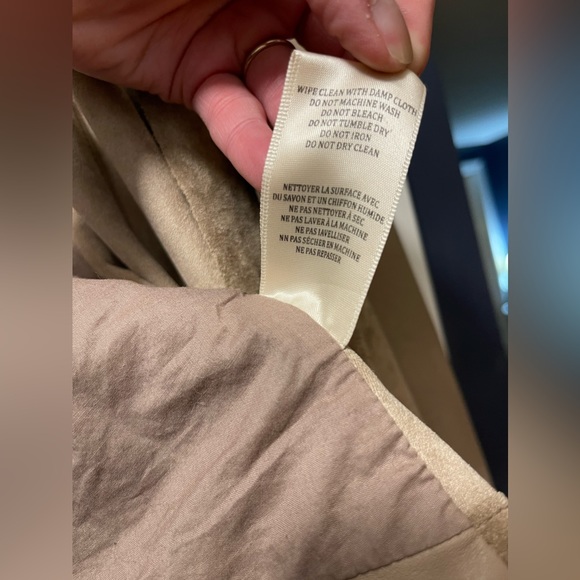 Suede faux leather tan moto jacket NWT with asymmetrical zip drape hem - Picture 6 of 7